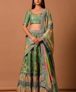 Sage Green Printed Gotta Patti Lehenga 